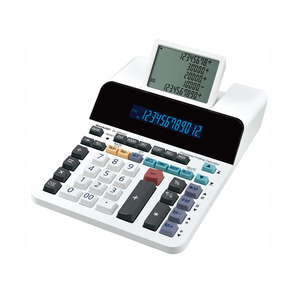 Calculatrice ELDP9001 Paperless Printing avec affichage LCD défilant 5 lignes 12 chiffres mémoire 4 touches Cost Sell Margin et fonctions de correction idéale pour un usage de bureau silencieux et sans papier