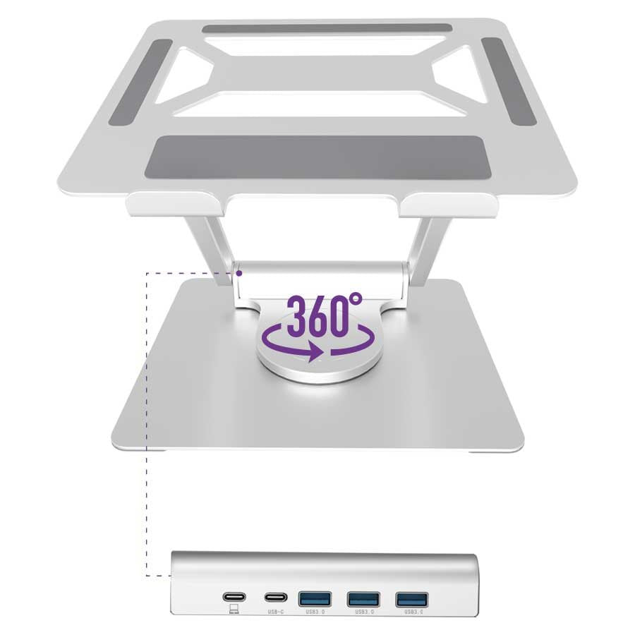 Support pour ordinateur portable 360 en acier avec port USB-C