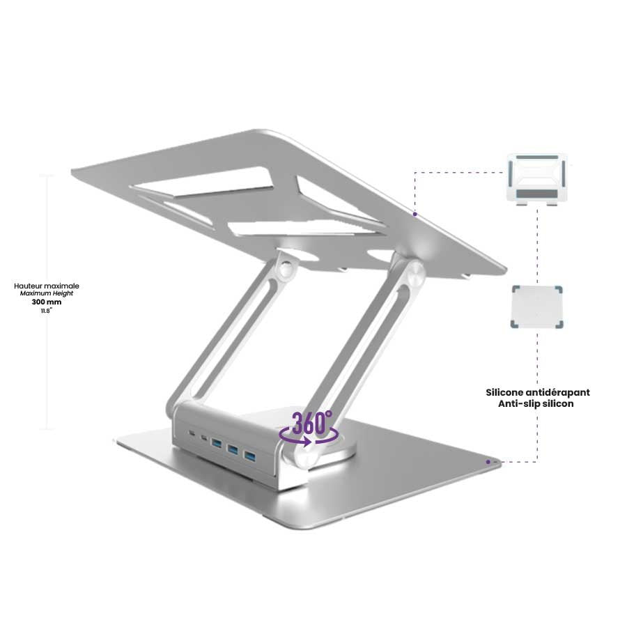 Support pour ordinateur portable 360 en acier avec port USB-C