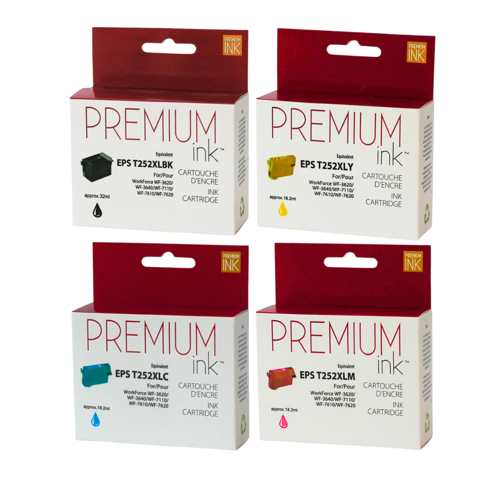 Multipack Epson T252XL alternatif Premium Ink noir cyan magenta jaune rendement de 1100 pages par couleur compatible avec les imprimantes Epson WorkForce WF-3620 WF-3640 WF-7110 WF-7610 WF-7620
