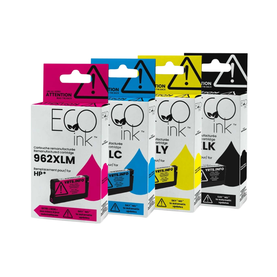 Multipack HP 962XL Reman EcoInk noir rendement de 2000 pages couleur rendement de 1600 pages compatible avec les imprimantes HP OfficeJet Pro 9010 9012 9014 9015 9018 9019 9020 9022 9025 9028 Series