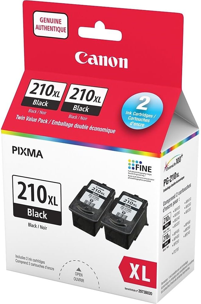 Ensemble de cartouches d’encre Canon PG-210XL CL-211XL original – options Combo, Twin Pack ou Noir seul – qualité d’impression supérieure Canon FINE