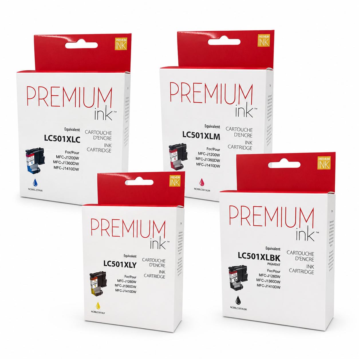 cartouches compatibles certifié Brother LC501XL multipack noir cyan magenta jaune rendement 500 pages