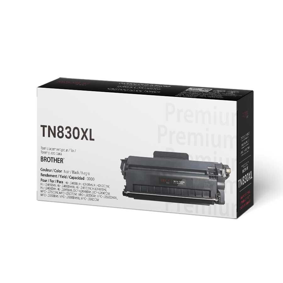 Toner Brother TN830XL compatible Premium Tone, noir, rendement de 3000 pages. Idéal pour les imprimantes Brother DCP-L2600, DCP-L2620, HL-L2400, HL-L2442, MFC-L2800 et autres modèles