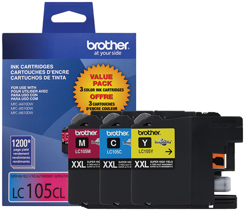 Brother LC1053PKS 3-Pack of Innobella  Colour Ink Cartridges (1 each of Cyan, Magenta, Yellow), Super High Yield (XXL Series)