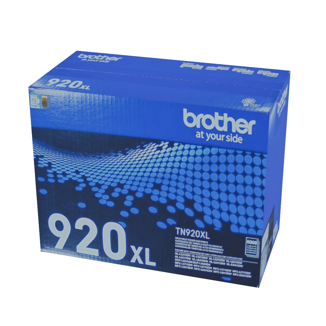 Cartouche de toner Brother TN920XL haute capacité pour imprimantes monochromes, offrant jusqu’à 6 000 pages d’impressions nettes et durables en noir.