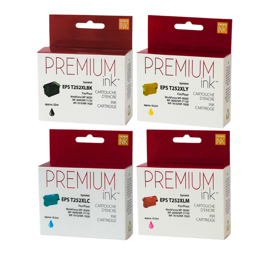 Multipack Epson T252XL alternatif Premium Ink noir cyan magenta jaune rendement de 1100 pages par couleur compatible avec les imprimantes Epson WorkForce WF-3620 WF-3640 WF-7110 WF-7610 WF-7620