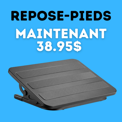 Repose-pieds ergonomique noir réglable en acier avec plateforme inclinable et patins antidérapants, ergonomic adjustable footrest black steel office comfort