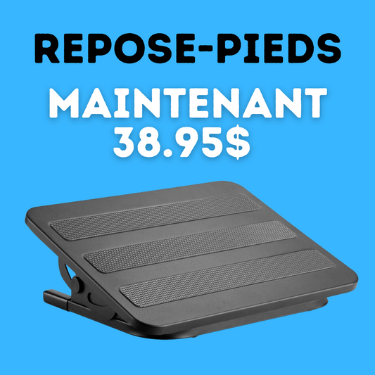 Repose-pieds ergonomique noir réglable en acier avec plateforme inclinable et patins antidérapants, ergonomic adjustable footrest black steel office comfort