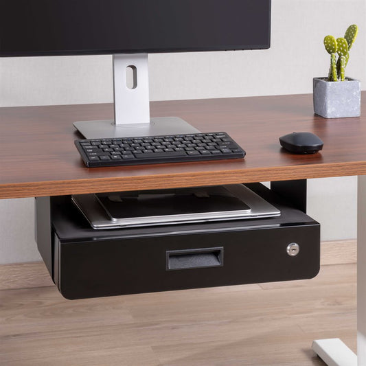 Tiroir de rangement UD100 noir mat en acier avec glissière silencieuse et verrou – compact, pratique et durable