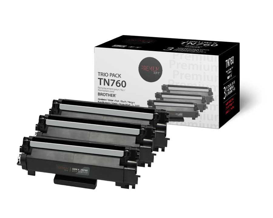 Tripack de 3 toners compatibles Brother TN760 noir rendement élevé