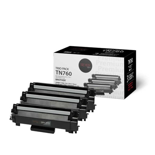Tripack de 3 toners compatibles Brother TN760 noir rendement élevé