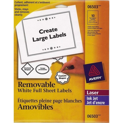 Avery 06503 Étiquettes pleine page blanche (paquet de 10)