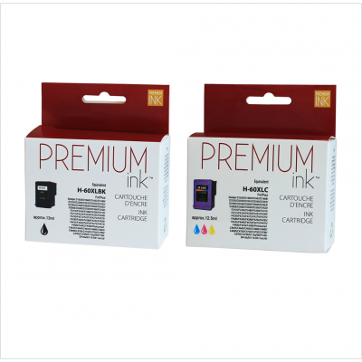 Combo HP 60xl noir et couleur compatible Premium Ink 