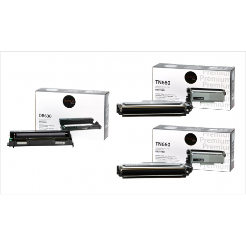 Brother 1 tambour DR-630 + 2 toner TN-660 compatible